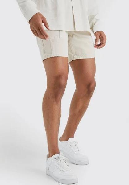 Mens Ecru Slim Fit Panelled Denim Shorts