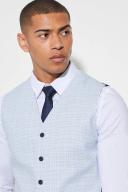 Mens Ecru Slim Micro Check Waistcoat