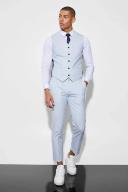 Mens Ecru Slim Micro Check Waistcoat