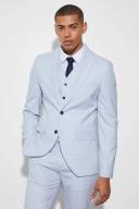 Mens Ecru Slim Single Breasted Micro Check Suit Jacket