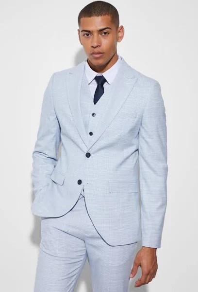 Mens Ecru Slim Single Breasted Micro Check Suit Jacket