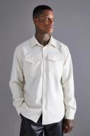Mens Ecru Smart Utility Stretch Overshirt