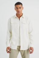 Mens Ecru Smart Utility Stretch Overshirt