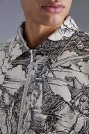 Mens Ecru Tall Boxy Printed PU Collared Bomber Jacket