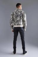 Mens Ecru Tall Boxy Printed PU Collared Bomber Jacket