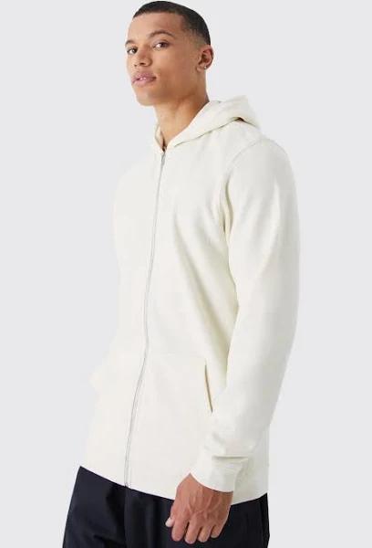 Mens Ecru Tall Core Fit Zip Through Hoodie