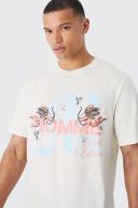 Mens Ecru Tall Oversized Heavyweight Cupids Love T-Shirt