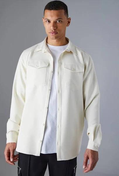 Mens Ecru Tall Smart Utility Stretch Overshirt