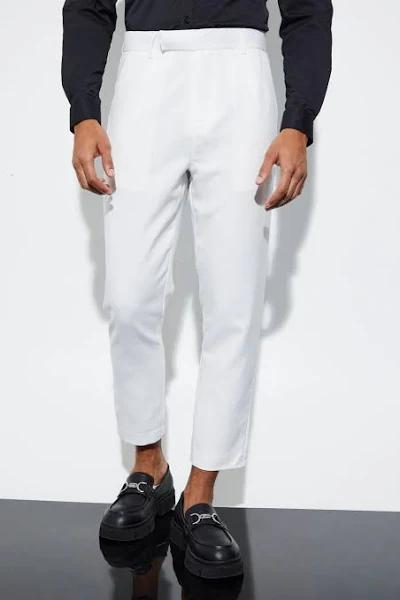 Mens Ecru Tapered Plain Suit Trousers