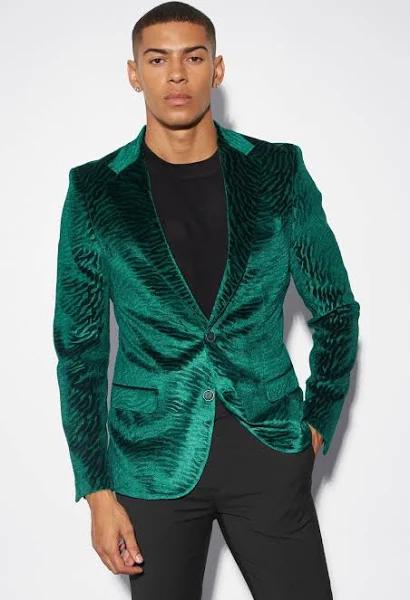 Mens Forest Super Skinny Velour Zebra Blazer