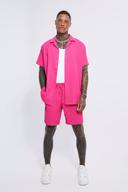 Mens Fuchsia Pleated Oversized Shirt and Short Set