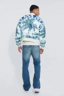Mens Green Boxy Satin Printed Bomber