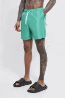 Mens Green Mid Length Man Tape Swim Shorts