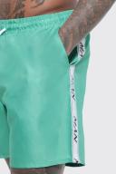 Mens Green Mid Length Man Tape Swim Shorts