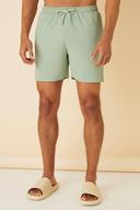 Mens Green Mid Length Seersucker Swim Shorts