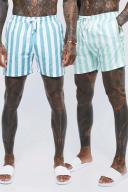 Mens Green Mid Length Striped 2 Pack Swim Shorts