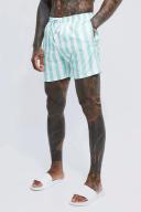 Mens Green Mid Length Striped 2 Pack Swim Shorts