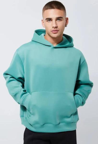 Mens Green Oversized Boxy Bonded Scuba Hoodie