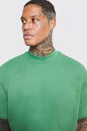 Mens Green Oversized Extended Neck Heavy Weight T-Shirt