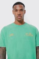 Mens Green Oversized Overdyed Floral Back Graphic T-Shirt