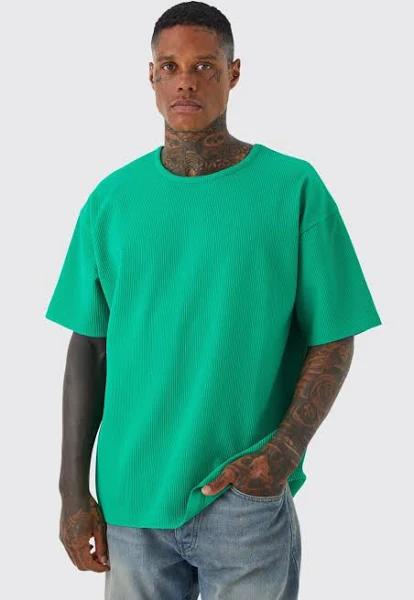 Mens Green Oversized Pleated T-Shirt