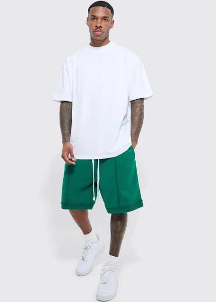 Mens Green Oversized T-Shirt & Dropped Crotch Short Set
