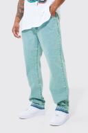 Mens Green Relaxed Rigid Acid Wash Jeans
