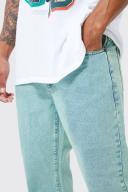 Mens Green Relaxed Rigid Acid Wash Jeans