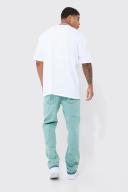 Mens Green Relaxed Rigid Acid Wash Jeans
