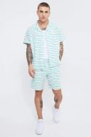 Mens Green Short Sleeve Boxy Revere Stripe Shirt & Short Set