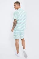 Mens Green Short Sleeve Boxy Revere Stripe Shirt & Short Set