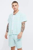 Mens Green Short Sleeve Boxy Revere Stripe Shirt & Short Set