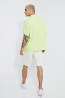 Mens Green Short Sleeve Linen Boxy Dropped Revere Shirt