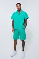 Mens Green Short Sleeve Revere Boxy Technical Shirt & Short Set