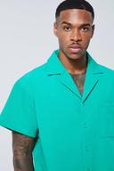Mens Green Short Sleeve Revere Boxy Technical Shirt & Short Set
