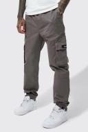 Mens Grey Elastic Waist Slim Fit Buckle Cargo Jogger