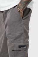 Mens Grey Elastic Waist Slim Fit Buckle Cargo Jogger