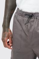 Mens Grey Elastic Waist Slim Fit Buckle Cargo Jogger