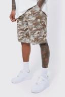 Mens Grey Fixed Comfort Camo Cargo Short