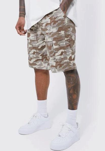 Mens Grey Fixed Comfort Camo Cargo Short