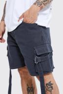 Mens Grey Fixed Relaxed Cargo With Strap Detail Short