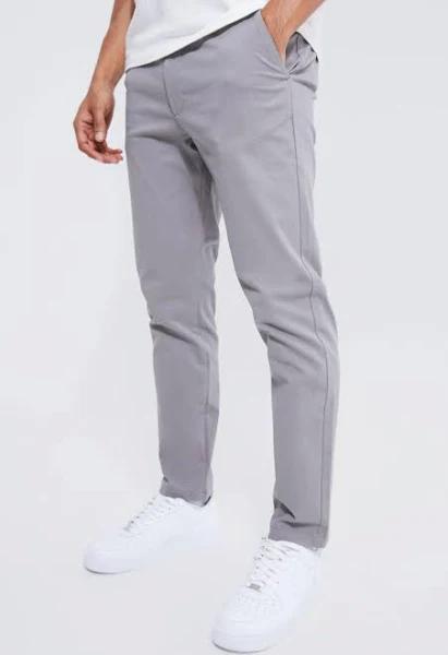 Mens Grey Fixed Waist Slim Chino Trouser