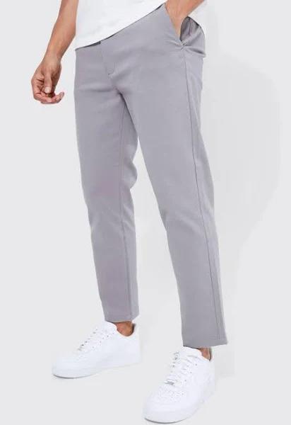 Mens Grey Fixed Waist Slim Cropped Chino