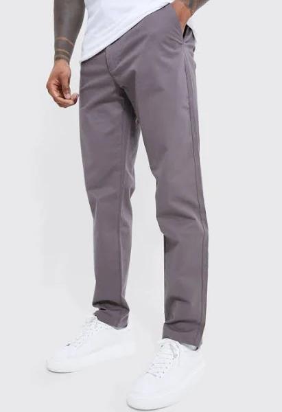 Mens Grey Fixed Waist Slim Fit Textured Chino