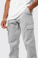 Mens Grey Fixed Waist Straight Leg Twill Cargo Trouser