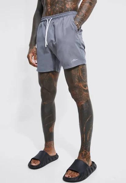 Mens Grey Man Signature Mid Length Swim Shorts