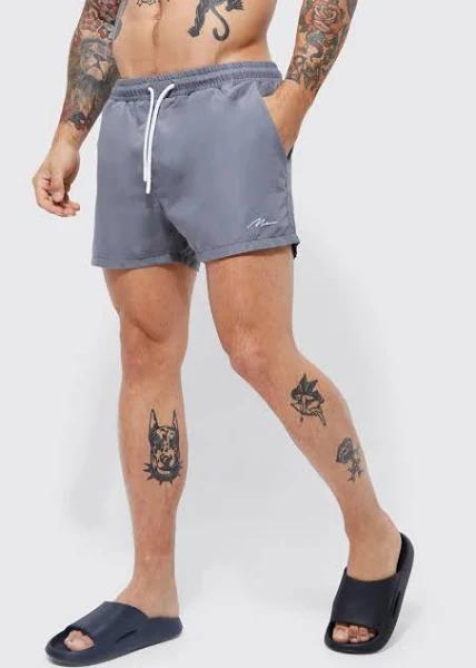 Mens Grey Man Signature Short Length Swim Shorts