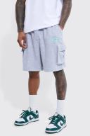 Mens Grey Marl Oversized Drop Crotch Ofcl Ruched Cargo Short