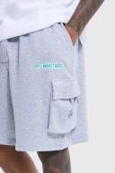 Mens Grey Marl Oversized Drop Crotch Ofcl Ruched Cargo Short
