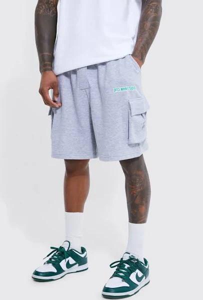 Mens Grey Marl Oversized Drop Crotch Ofcl Ruched Cargo Short